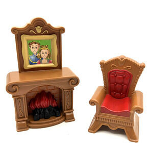 Vintage Keenway Dollhouse Furniture: Fireplace Mantel With Fire and Arm Chair